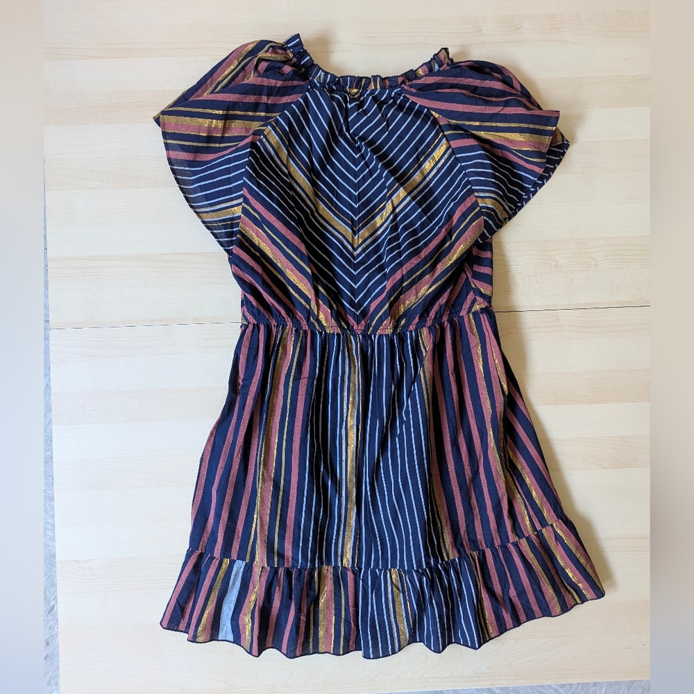 Anthropologie Ranna Gill Sibyl Shimmer Faux Wrap Mini‎ Dress Blue Gold Pink - Picture 6 of 11